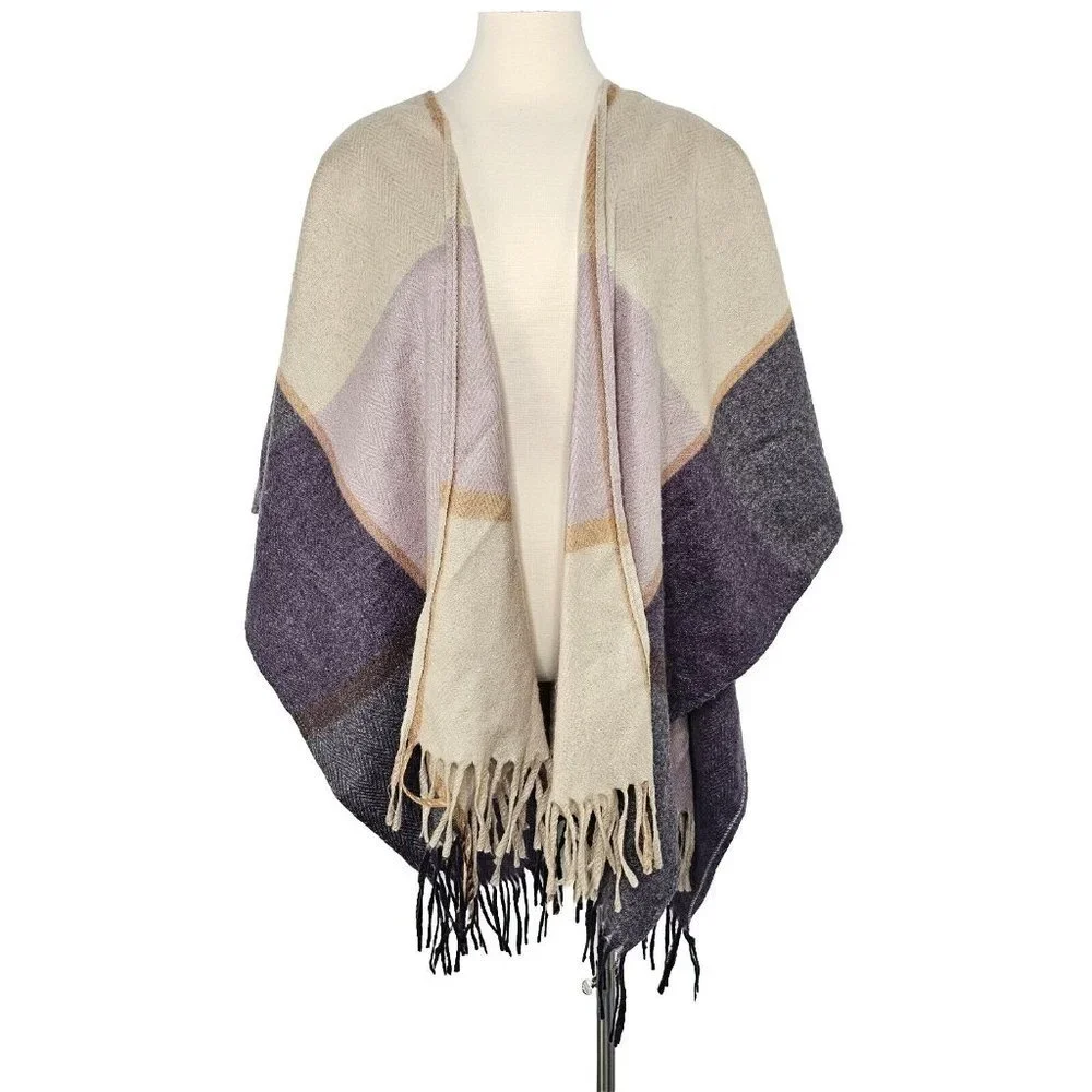 Woolrich Multicolor Plaid Rectangular Fringe Cozy Blanket Wrap One Size Gray Tan